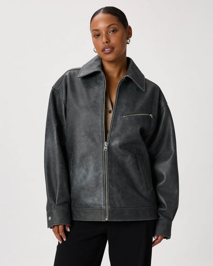 100% Leather Oversized Bomber Jacket - XS / Rich Brown