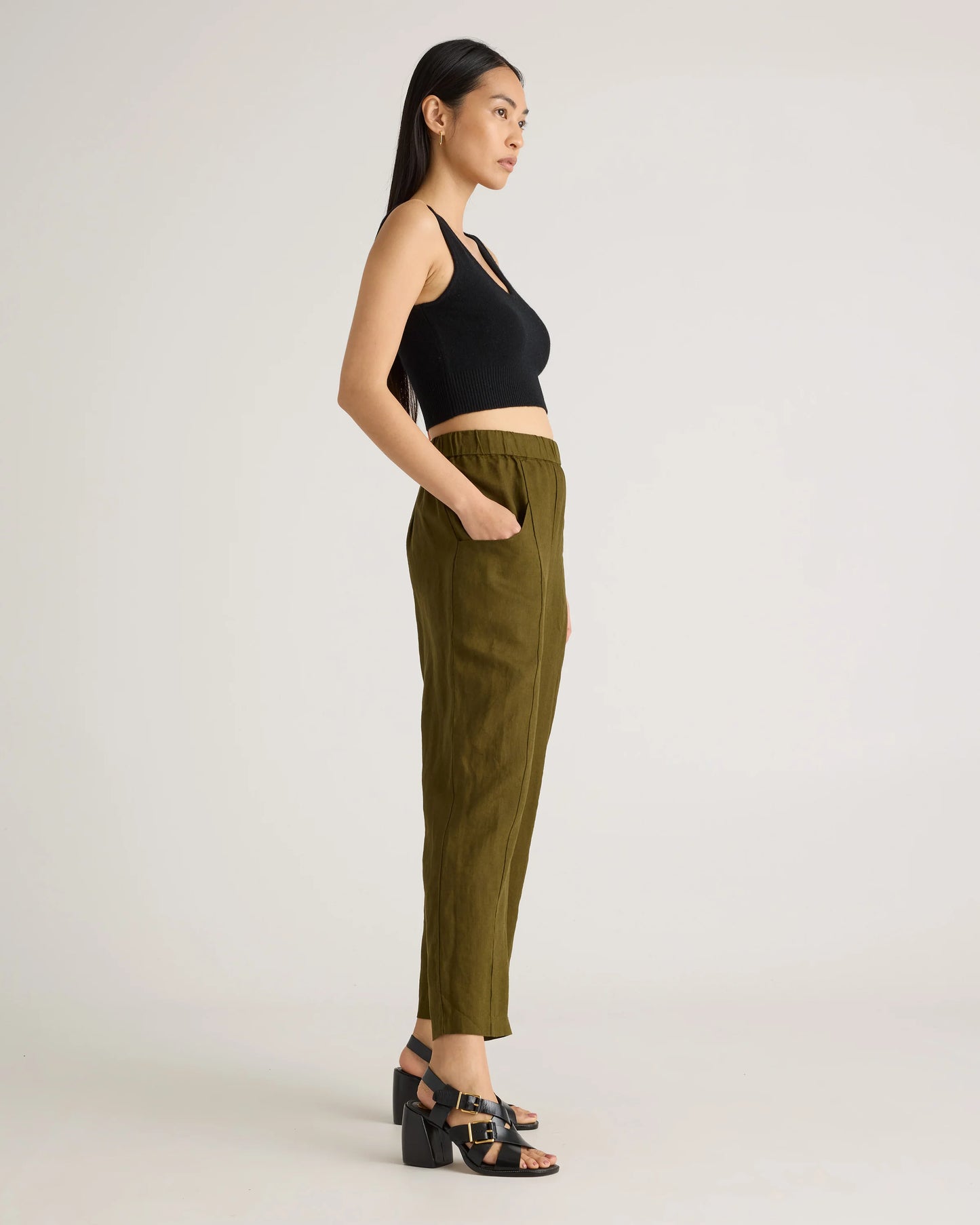 100% European Linen Tapered Ankle Pants - XS / Blue Pinstripe