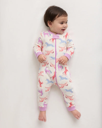 100% Organic Cotton One Piece Pajama - 0-3M / Navy Stripe