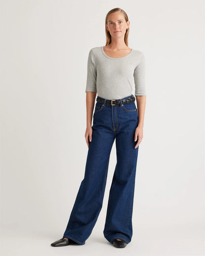 Organic Cotton Micro-Rib Elbow Sleeve Tee - XS / Moonstone Blue
