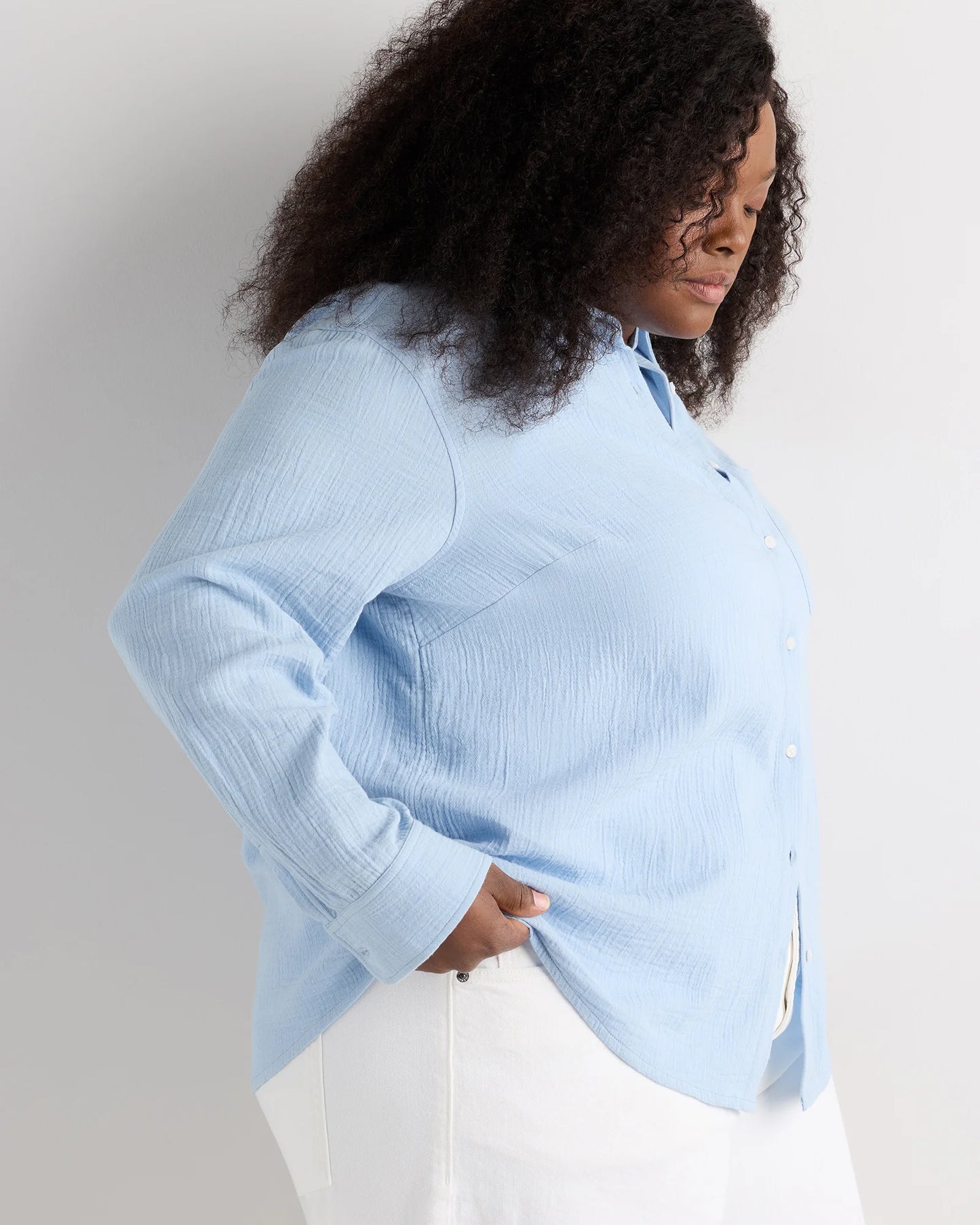 100% Organic Cotton Gauze Long Sleeve Shirt - 1X / White