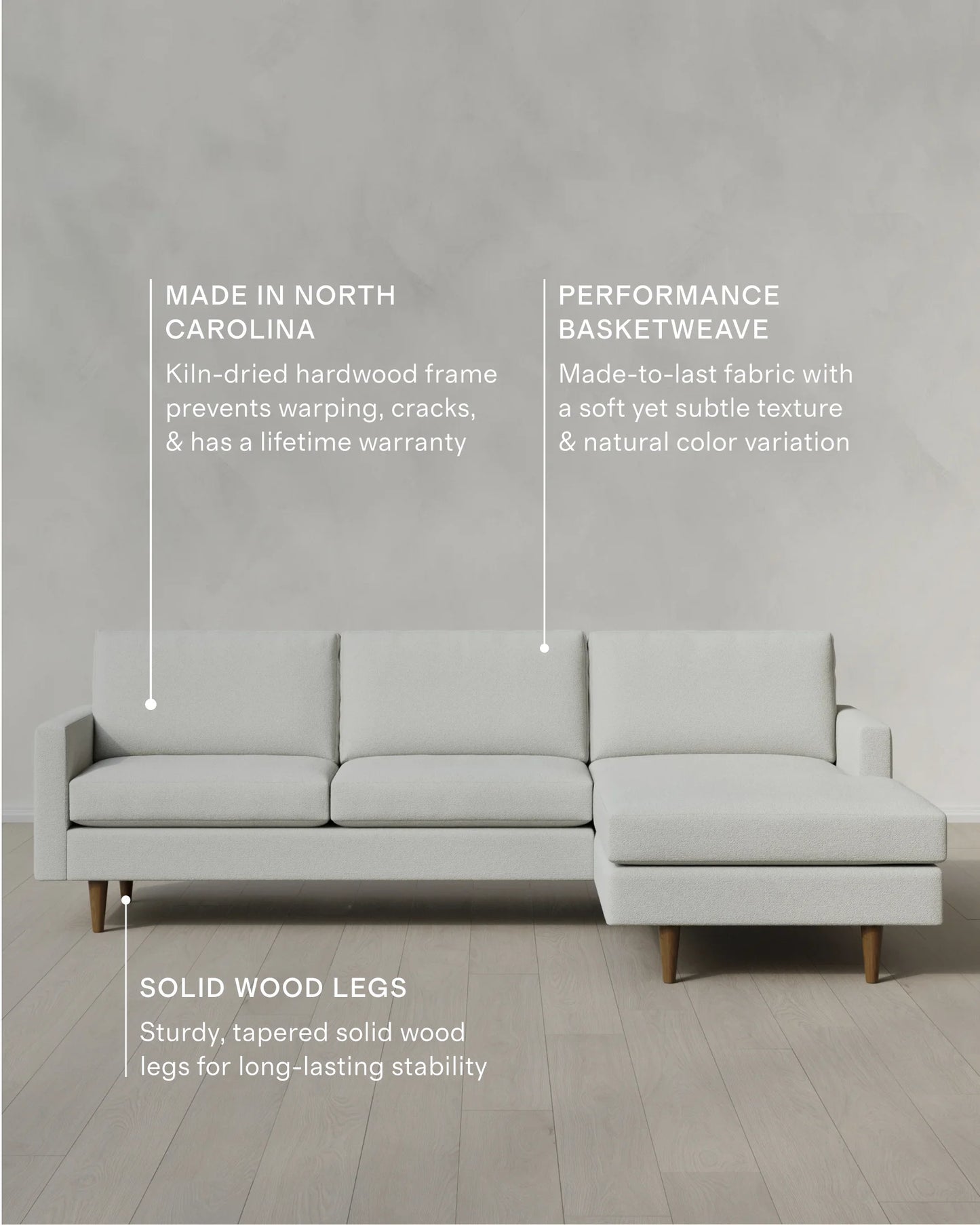 Atlas Midcentury Chaise Sectional in Performance Basketweave - 106" Right Arm / Navy