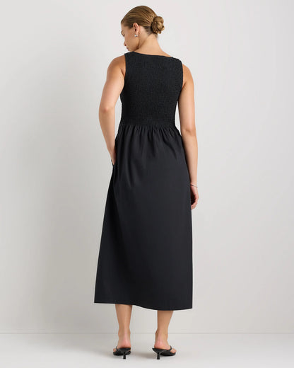 100% Organic Cotton Poplin Boat Neck Maxi Dress - XS / Black