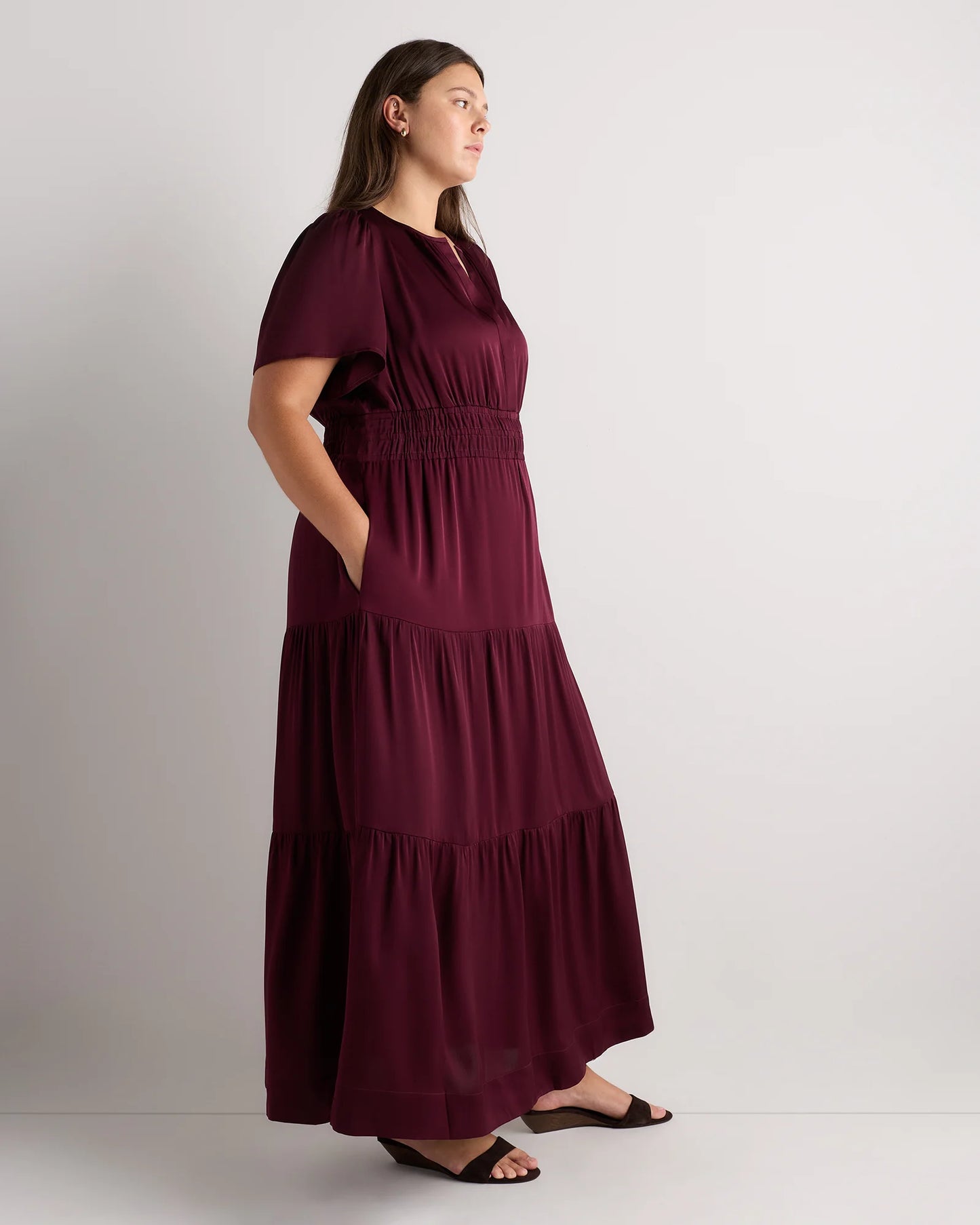Washable Stretch Silk Tiered Maxi Dress - 1X / Navy