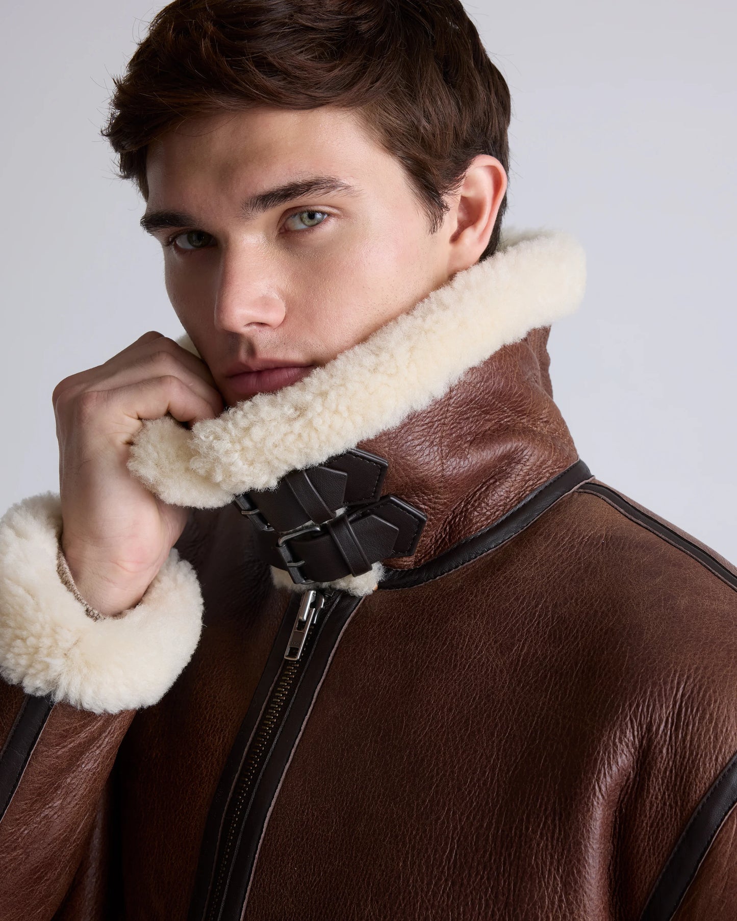 100% Shearling Bomber Jacket - S / Dark Brown