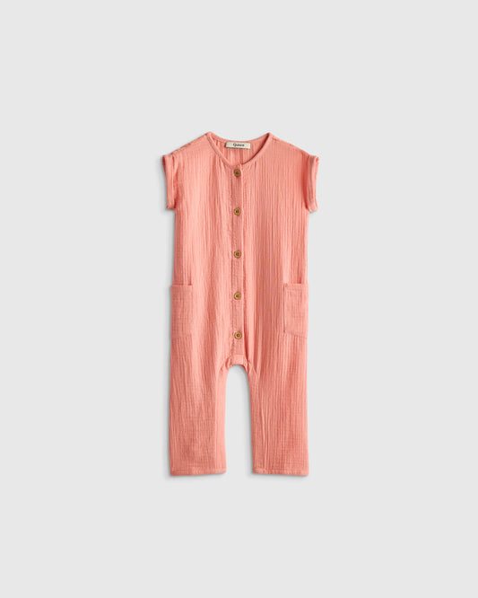 Organic Cotton Gauze Romper - 0-3M / Coral Blush