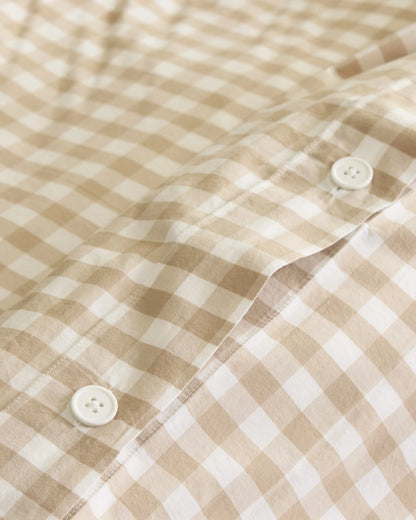 Organic Crisp Percale Gingham Duvet Cover - Twin / Cafe