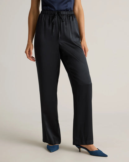 100% Washable Silk Drawstring Wide Leg Pants - XS / Champagne