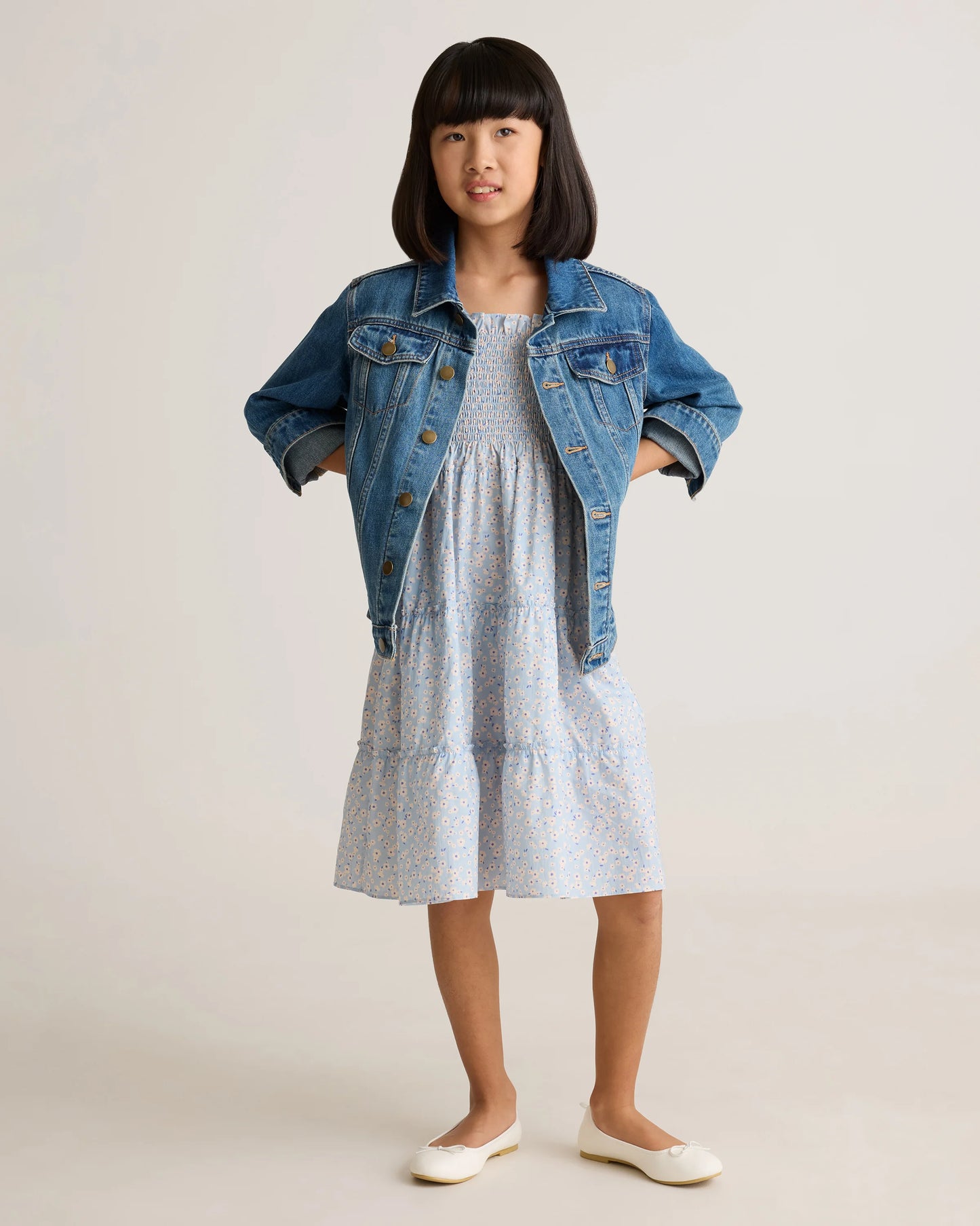 100% Organic Cotton Poplin Smocked Dress - 6 / Apricot Ditsy Floral