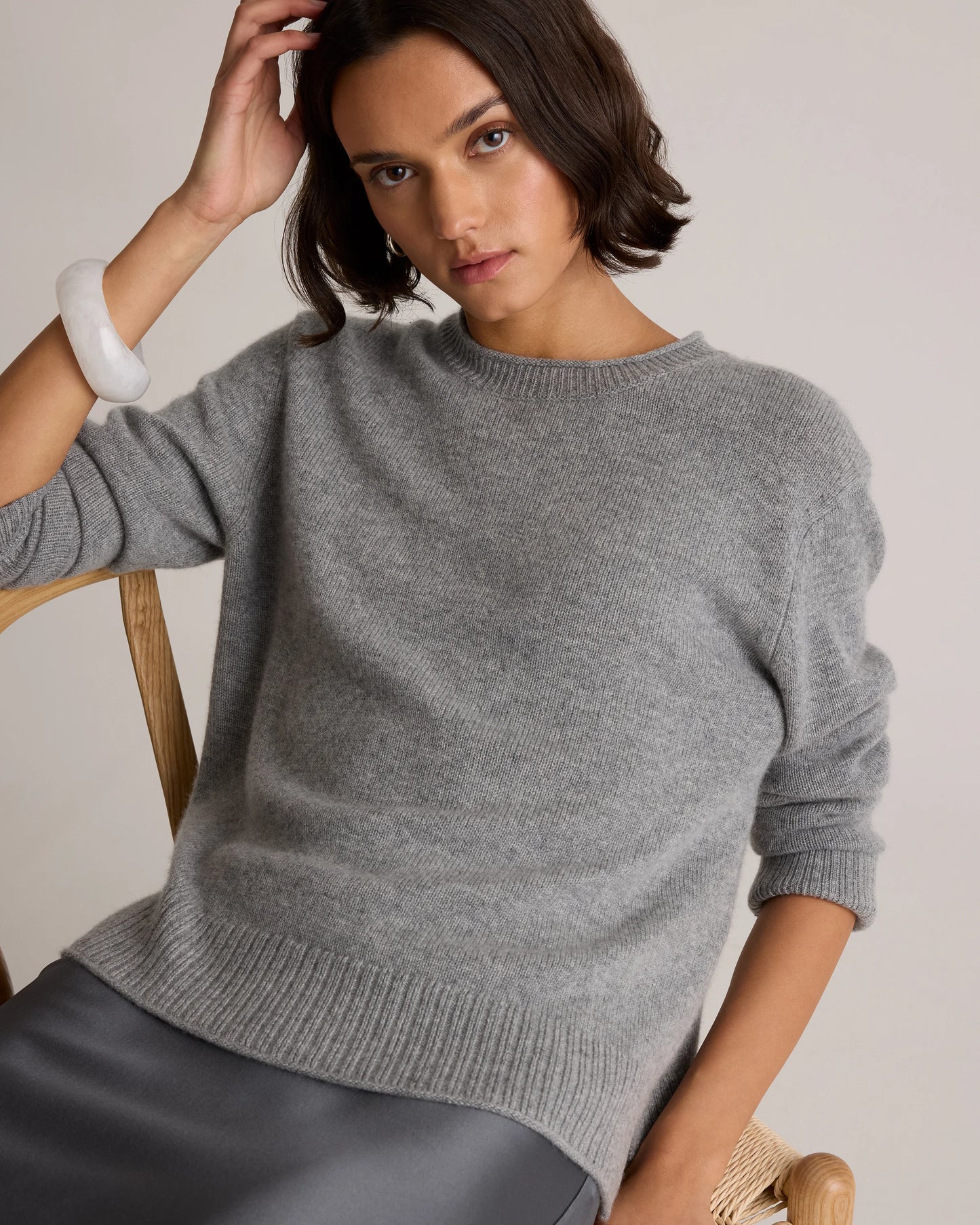Mongolian Cashmere Boxy Crewneck Sweater - XS / Faded Denim/Brown/Ivory Variegated Stripe