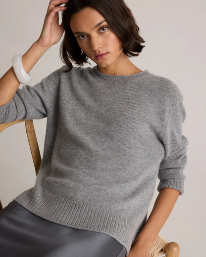 Mongolian Cashmere Boxy Crewneck Sweater - XS / Faded Denim/Brown/Ivory Variegated Stripe