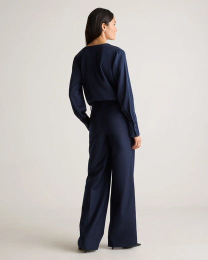 Washable Stretch Silk Surplice Bodysuit - XS / Moonstone Blue