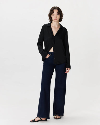 Washable Stretch Silk Notch Collar Blouse - XS / Moonstone Blue