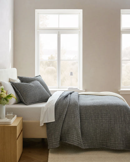 Organic Cotton Channel Stitch Coverlet - Twin / Coral Pink