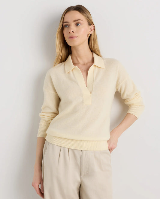 Mongolian Cashmere Polo Sweater - XS / Pale Custard Yellow
