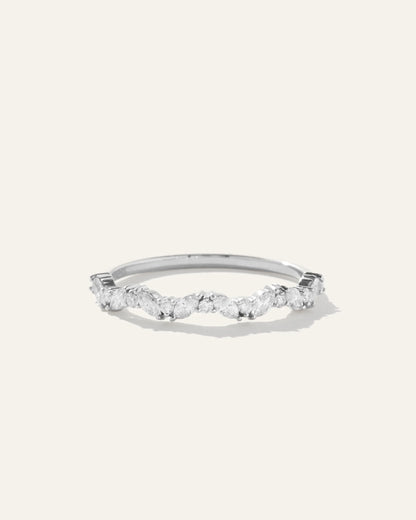 14K Gold Diamond Slanted Marquise and Round Band - 4 / White Gold