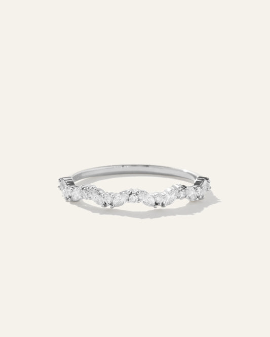 14K Gold Diamond Slanted Marquise and Round Band - 4 / White Gold