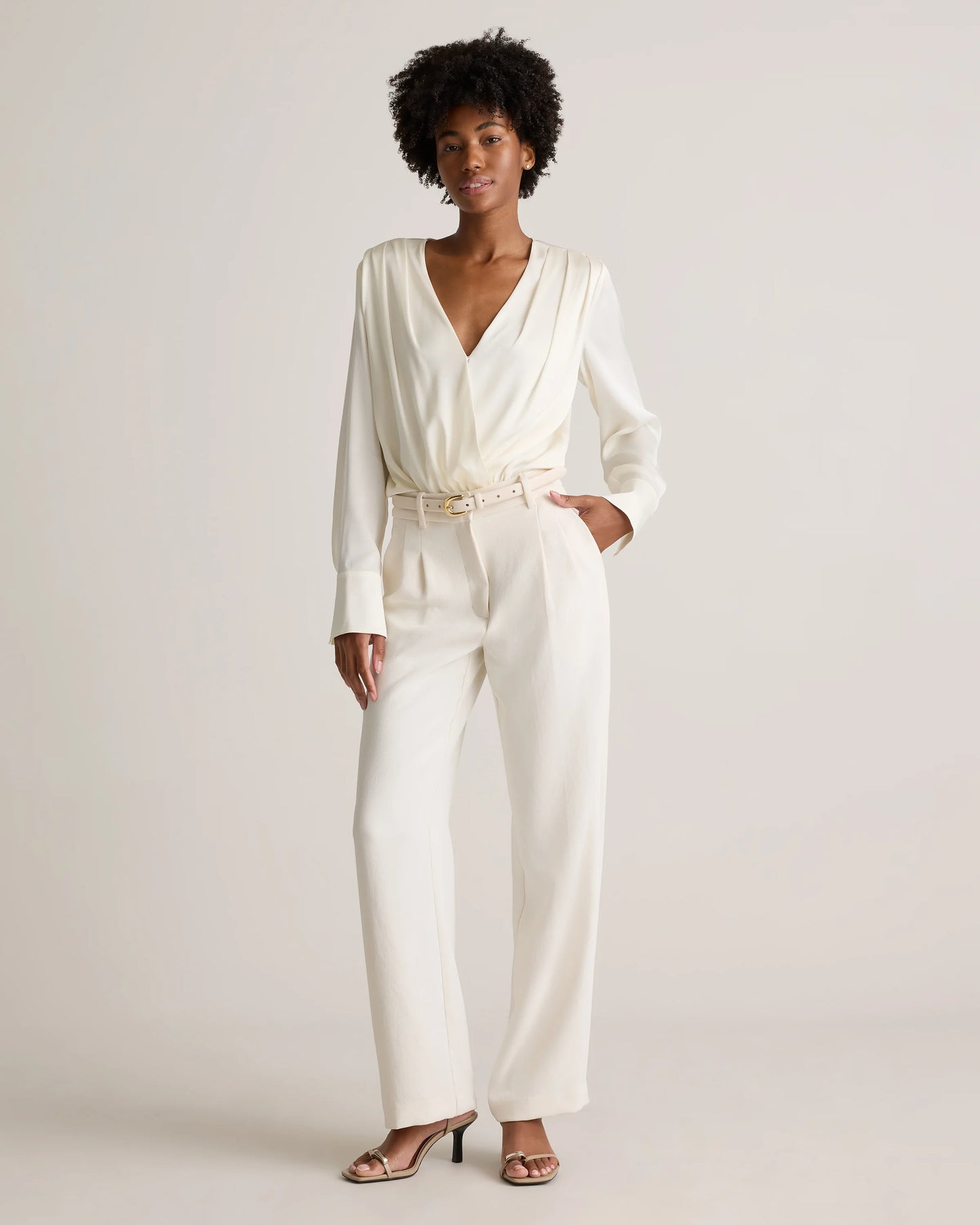 Washable Stretch Silk Surplice Bodysuit - XS / Moonstone Blue