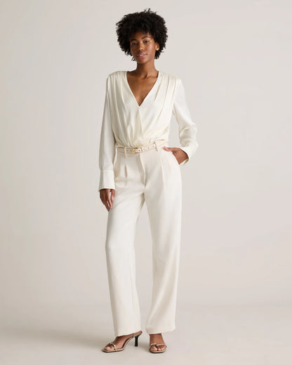 Washable Stretch Silk Surplice Bodysuit - XS / Moonstone Blue