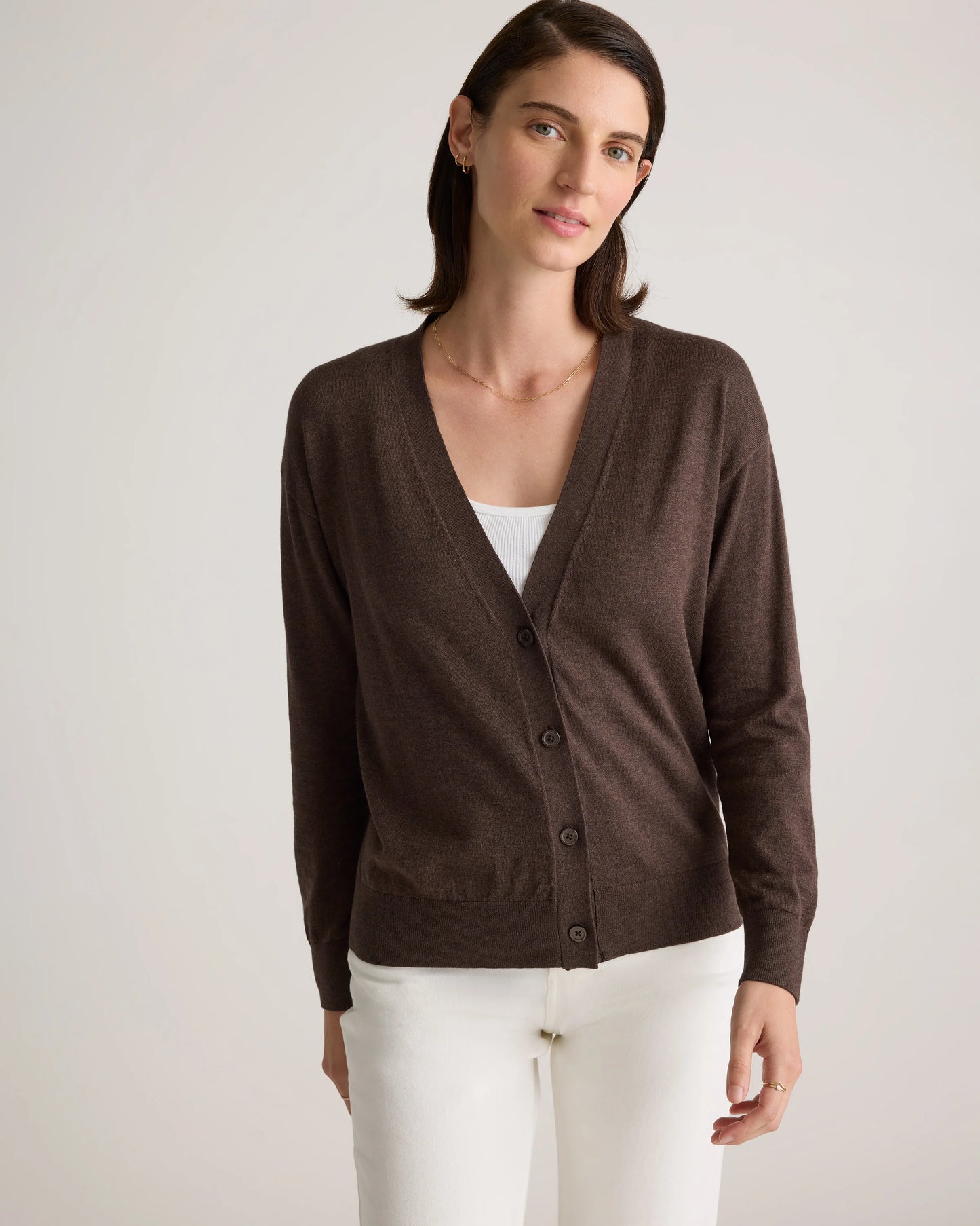 Lightweight Cotton Cashmere Cardigan - XS / Heather Oatmeal
