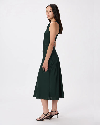 Washable Stretch Silk High Neck Midi Dress - XS / Vintage Navy Roses