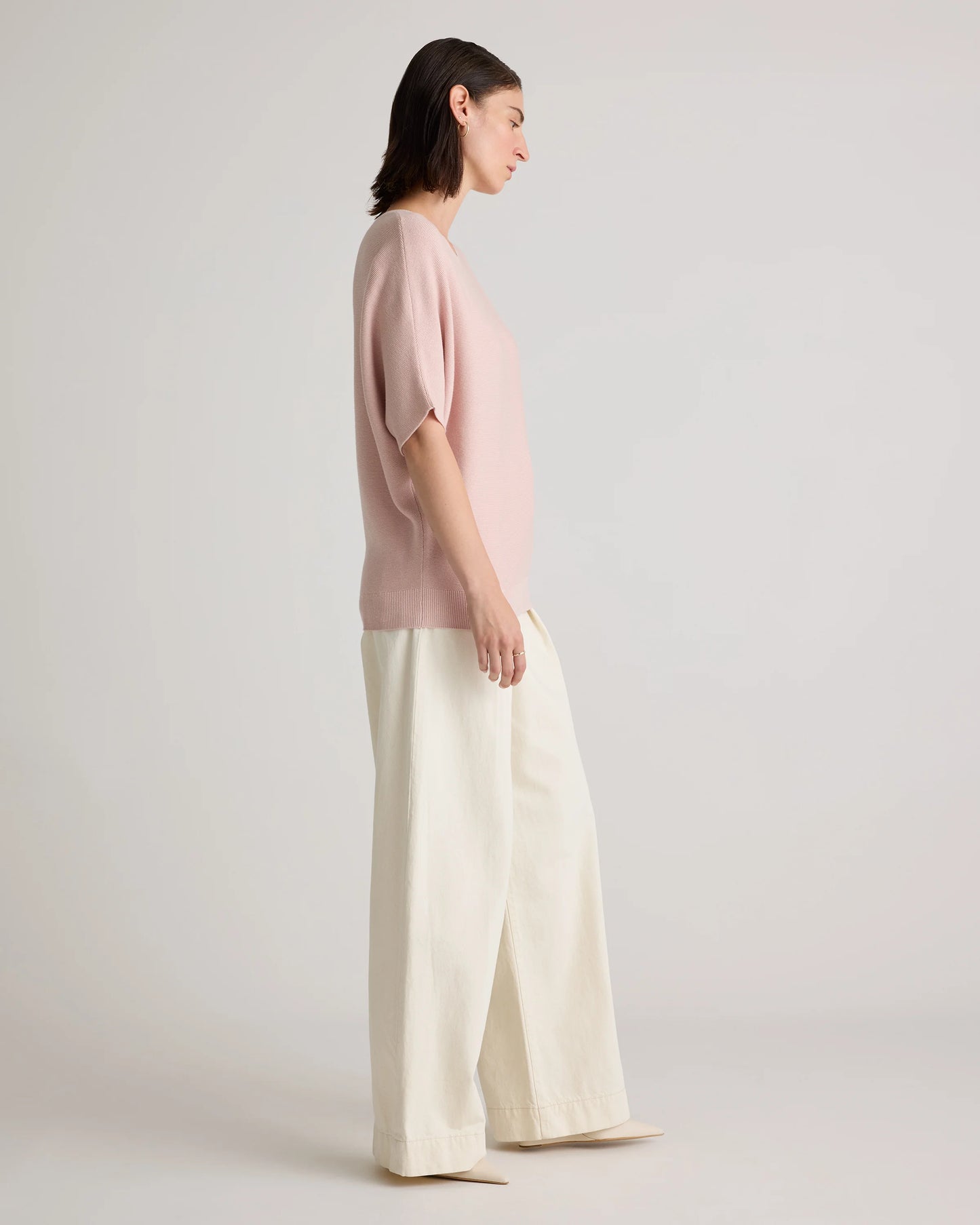 Lightweight Cotton Cashmere Link-Stitch Dolman Sweater - XS / Sugar Stone