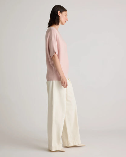 Lightweight Cotton Cashmere Link-Stitch Dolman Sweater - XS / Sugar Stone