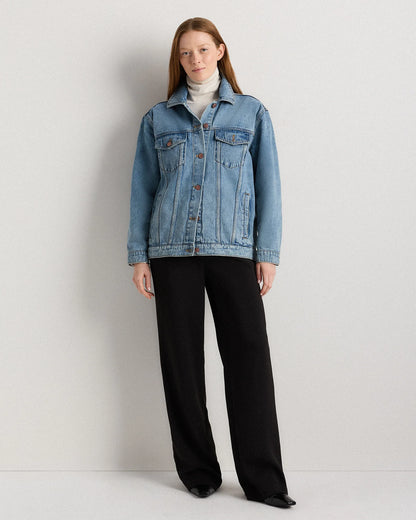 100% Organic Cotton Oversized Denim Jacket - XS / Washed Black