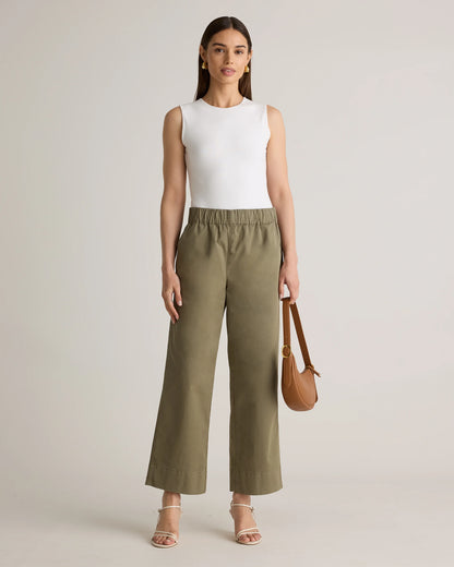 Organic Stretch Cotton Wide Leg Chino Pants - 0 / Olive