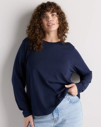 Cotton Modal Long Sleeve Tee - 1X / Black