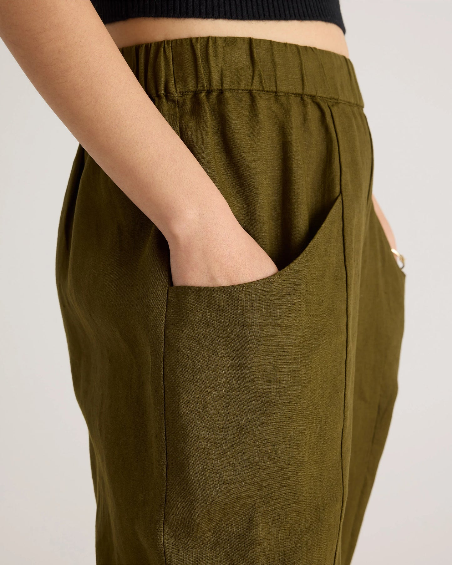 100% European Linen Tapered Ankle Pants - XS / Blue Pinstripe