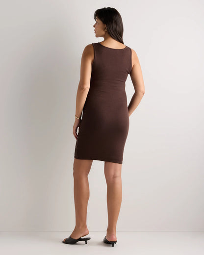 Bamboo Rib Maternity Sleeveless Mini Dress - XS / Black
