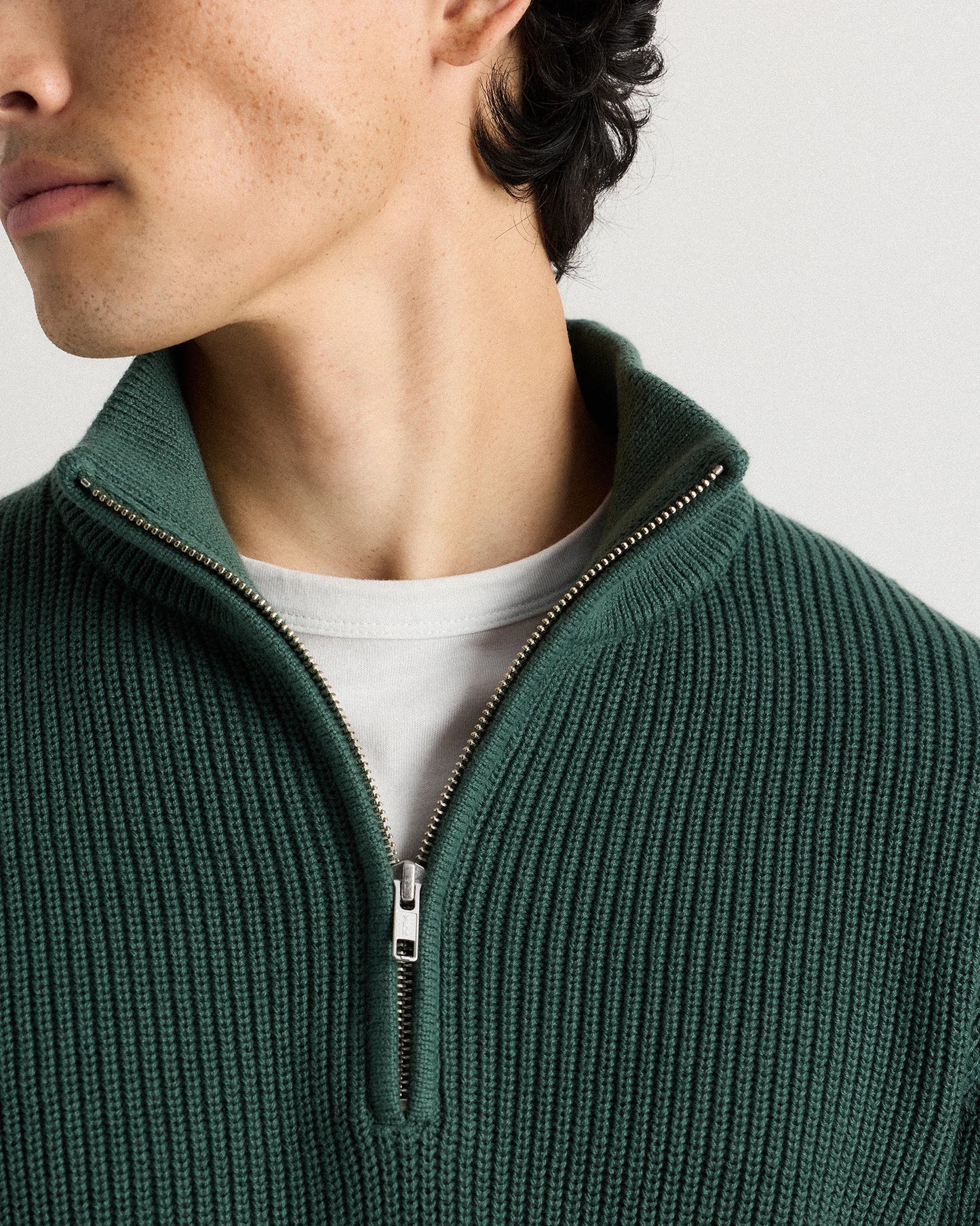 100% Organic Cotton Ribbed Quarter-Zip Sweater - S / Navy