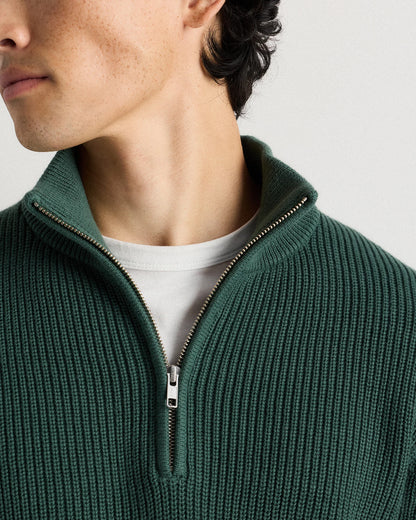 100% Organic Cotton Ribbed Quarter-Zip Sweater - S / Navy