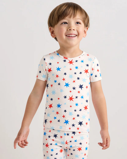 Bamboo Short Sleeve and Shorts Pajama Set - 2T / Lavender Hearts