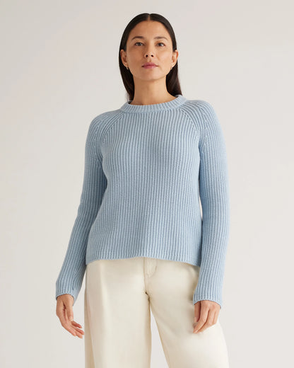 100% Organic Cotton Fisherman Crew Sweater - XS / Sapphire Blue