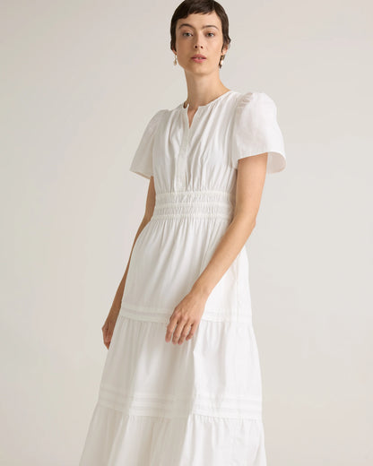 100% Organic Cotton Poplin Tiered Maxi Dress - XS / Riviera Blue Heirloom Floral