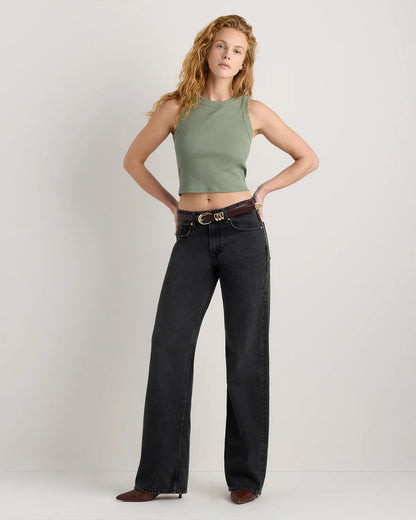 Organic Cotton Micro-Rib Cropped Cutaway Tank - XS / Heather Oatmeal