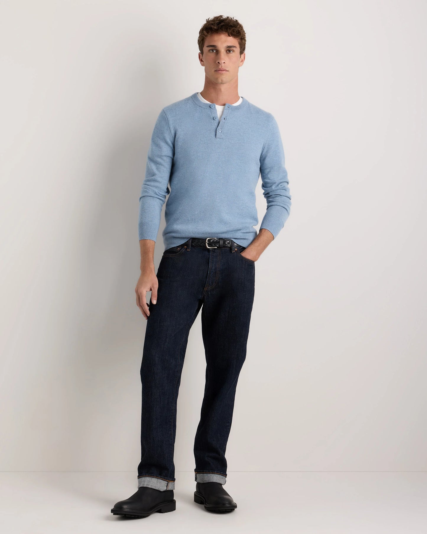 Mongolian Cashmere Henley Sweater - S / Brown