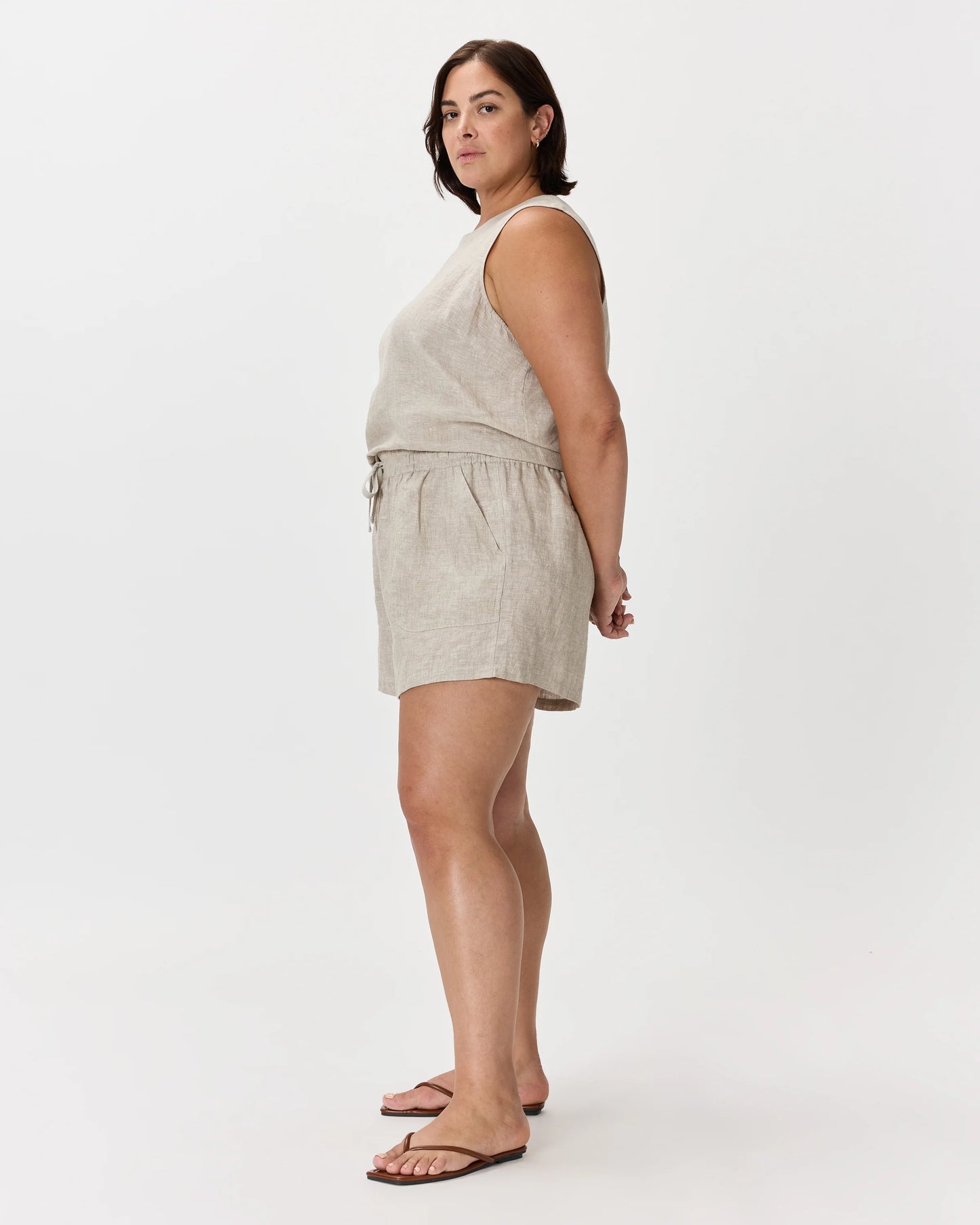 100% European Linen Shorts - 1X / Classic Mini Gingham