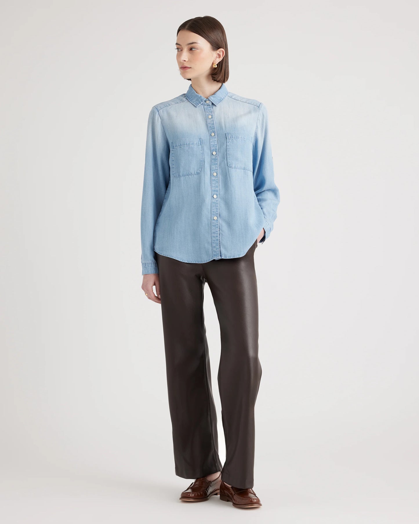 Chambray Tencel Long Sleeve Shirt - XS / Light Indigo