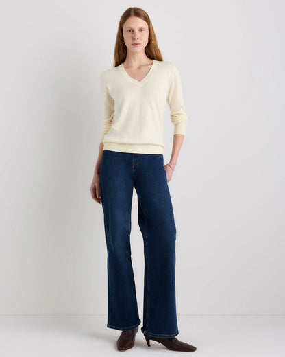 Lightweight Cotton Cashmere V-Neck Sweater - XS / Sugar Stone