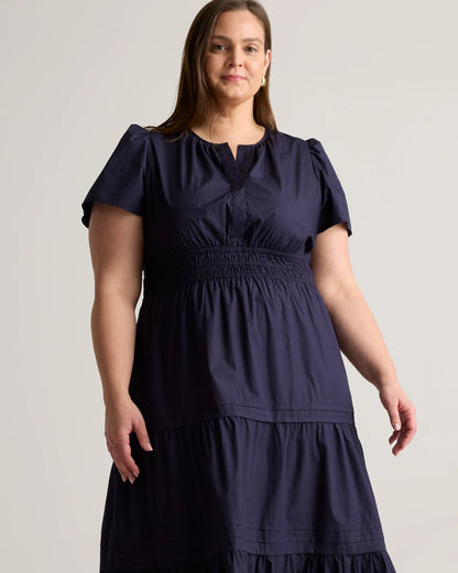 100% Organic Cotton Poplin Tiered Maxi Dress - 1X / Ocean Green