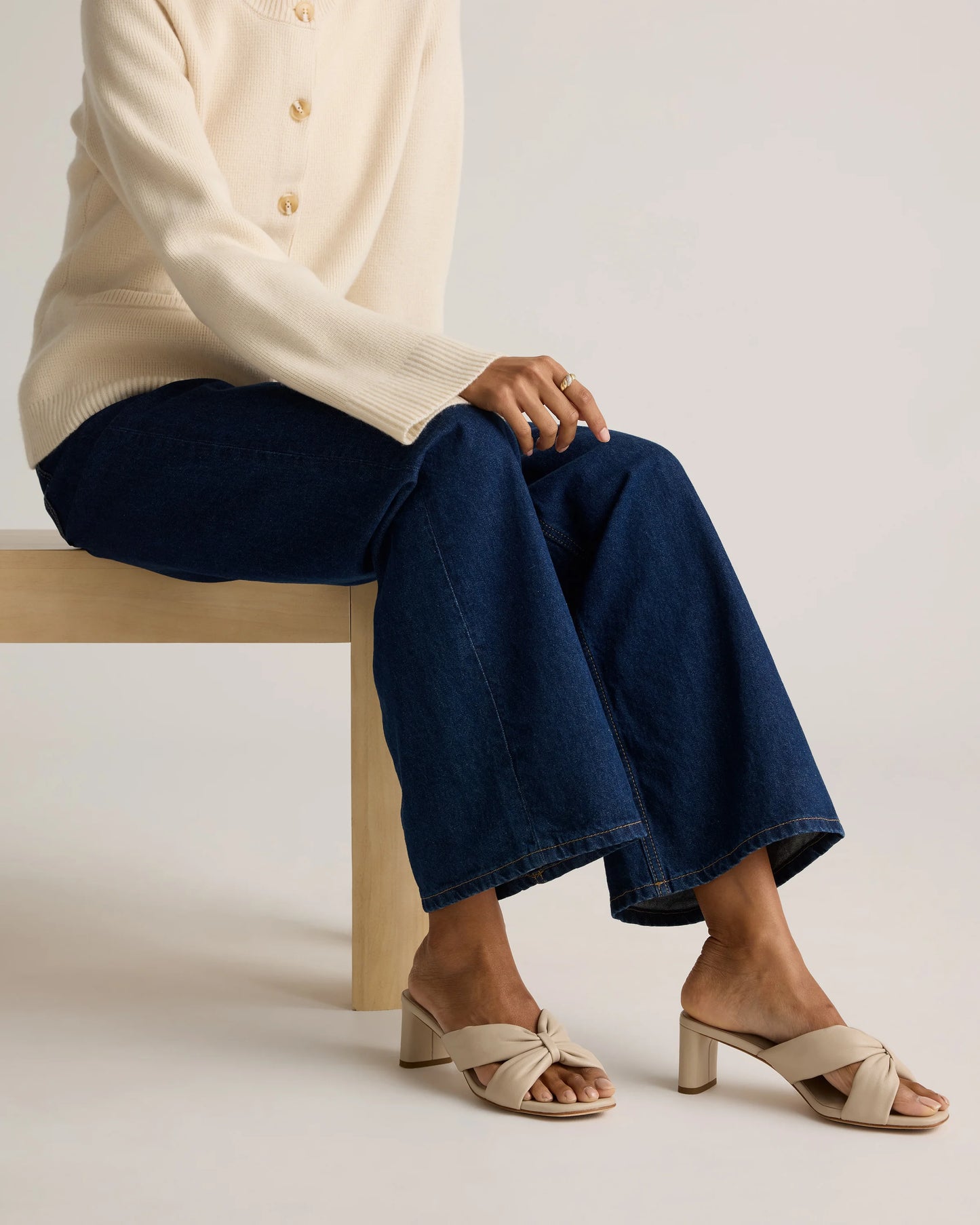 Italian Leather Twist Mid Heel Mule - 5 / Almond