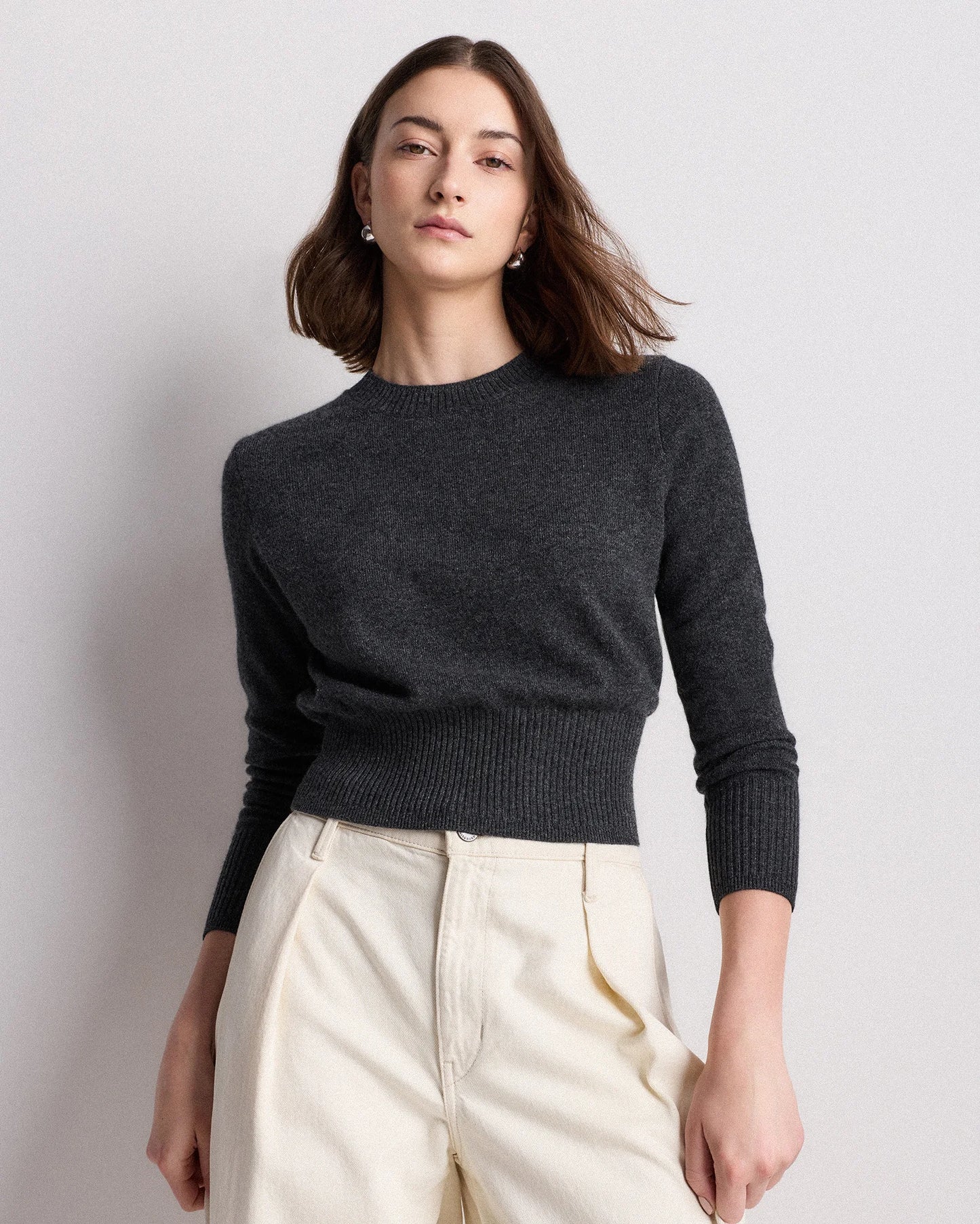 Mongolian Cashmere Shrunken Crewneck Sweater - XS / Ivory