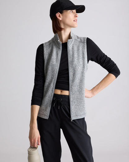 Sweater-Knit Fleece Full-Zip Vest - XS / Heather Mineral Green