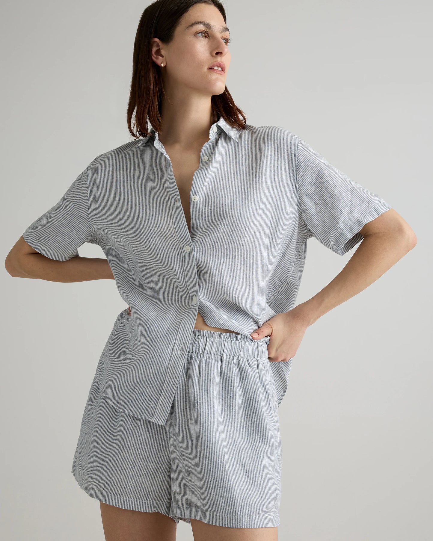 100% European Linen Shorts Pajama Set - XS / French Blue