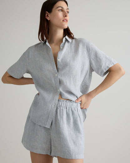 100% European Linen Shorts Pajama Set - XS / French Blue