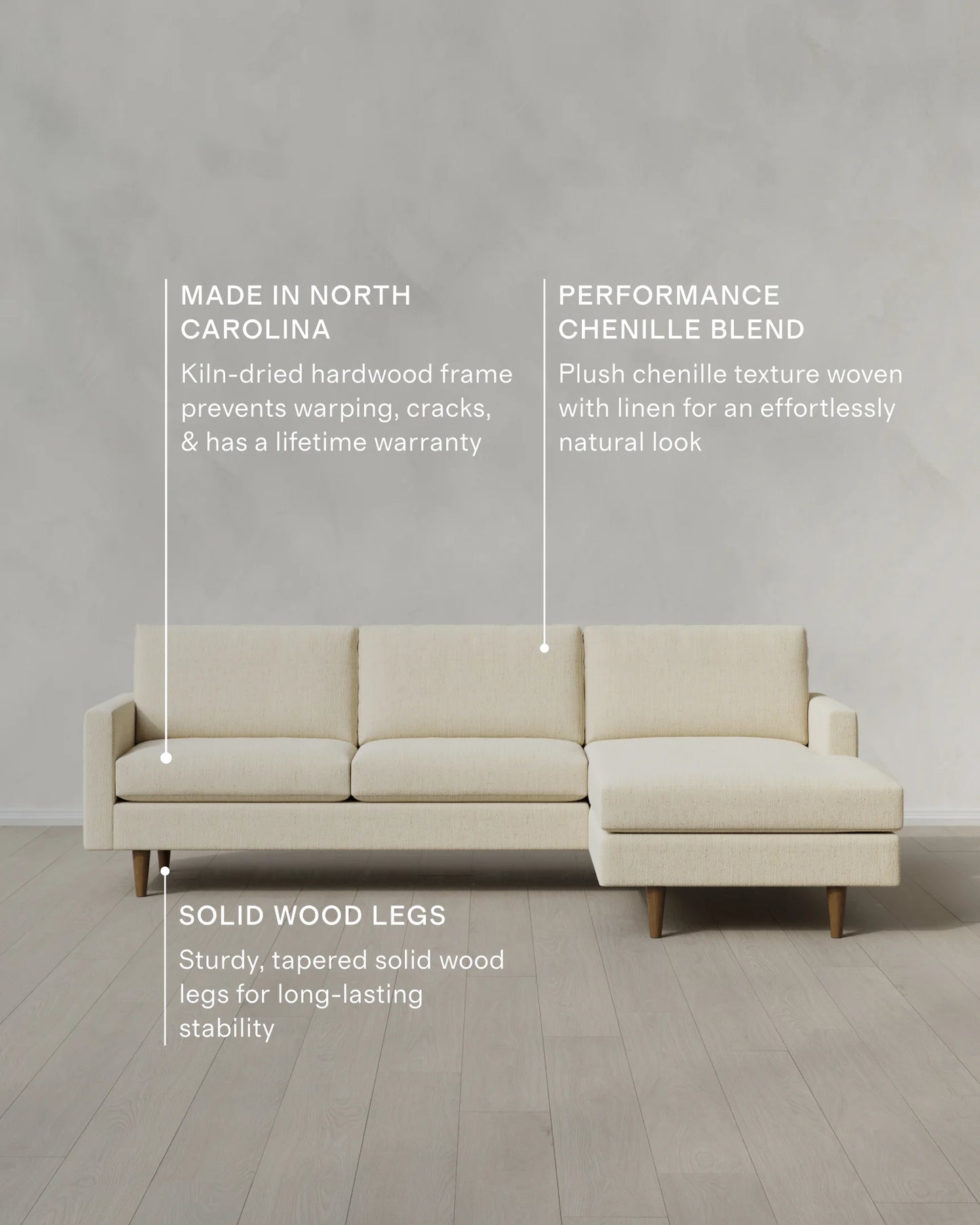 Atlas Midcentury Chaise Sectional in Performance Chenille Linen Blend - 106" Right Arm / Sorrell