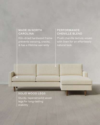 Atlas Midcentury Chaise Sectional in Performance Chenille Linen Blend - 106" Right Arm / Sorrell